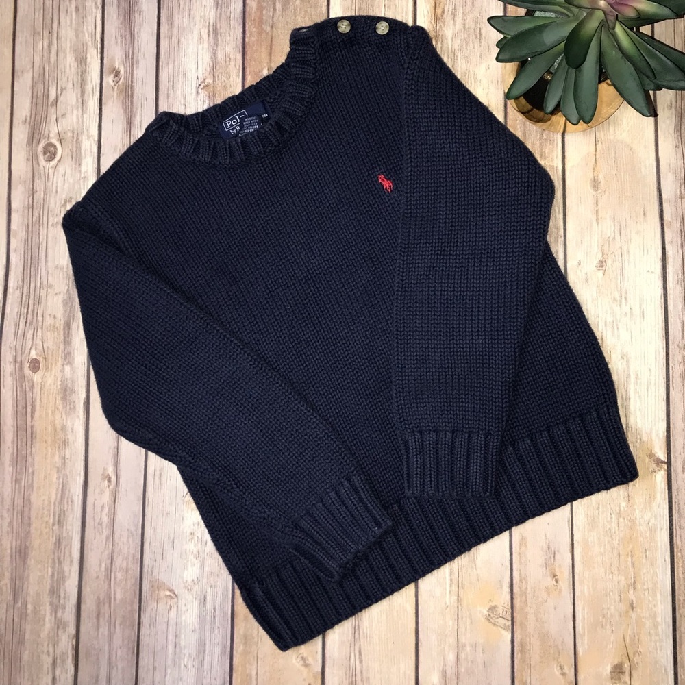 Polo-Navy Blue Toddler Sweater 3 Button Shoulder